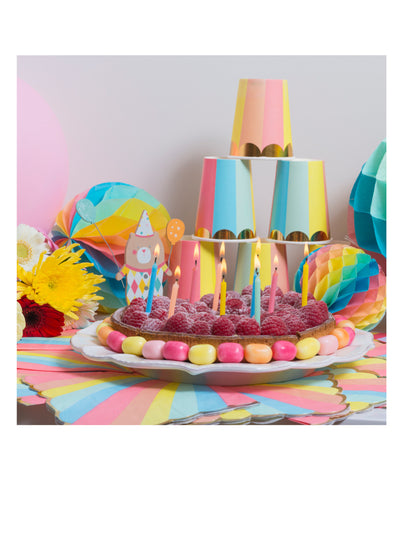 10 bougies avec bobèches multicolores 6 cm pour gâteau