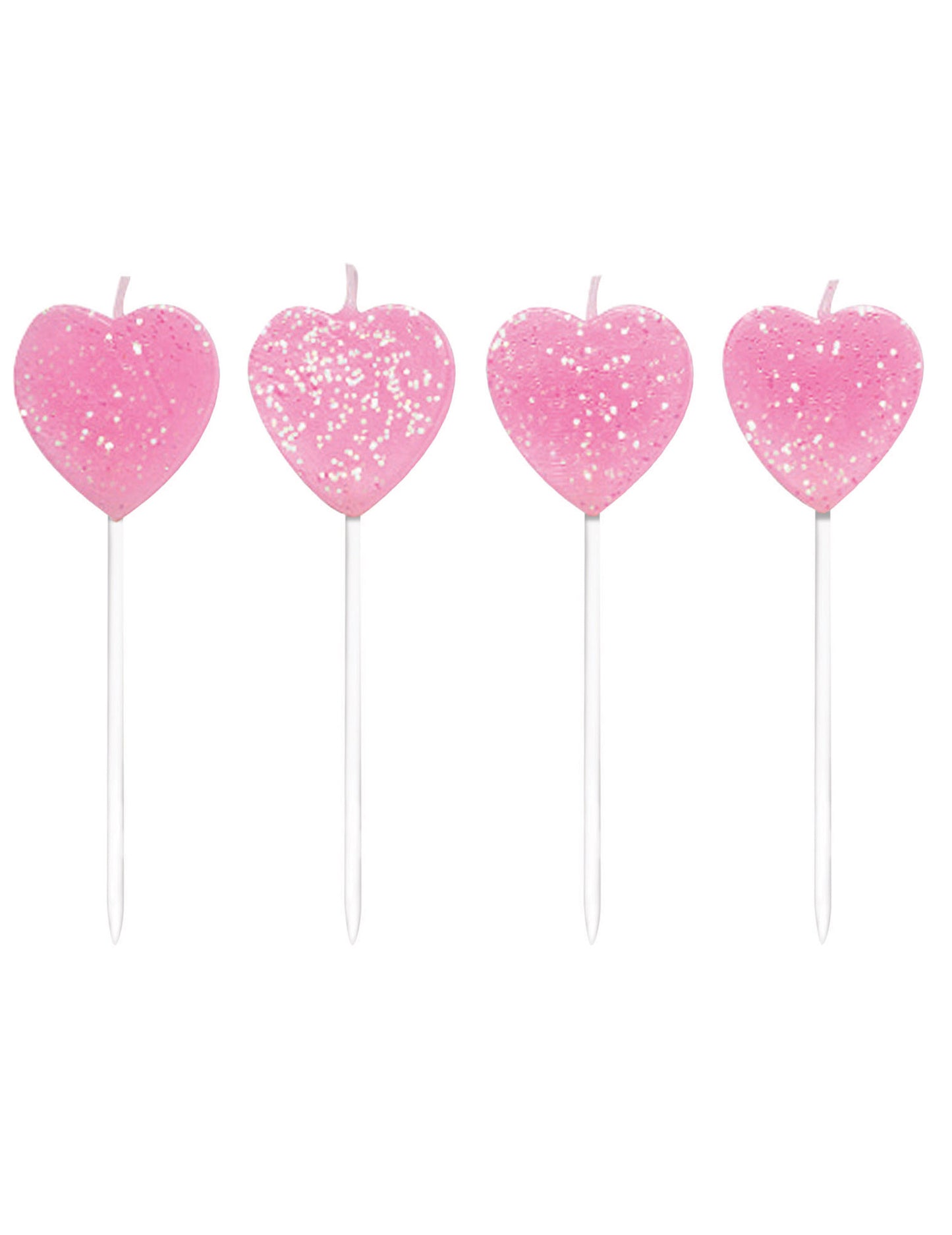 10 růžových srdíčkových svíček na špejlích 7 cm se třpytkami 