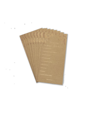 10 svatebních přáníček z kraftu a bronzu 22 x 11 cm