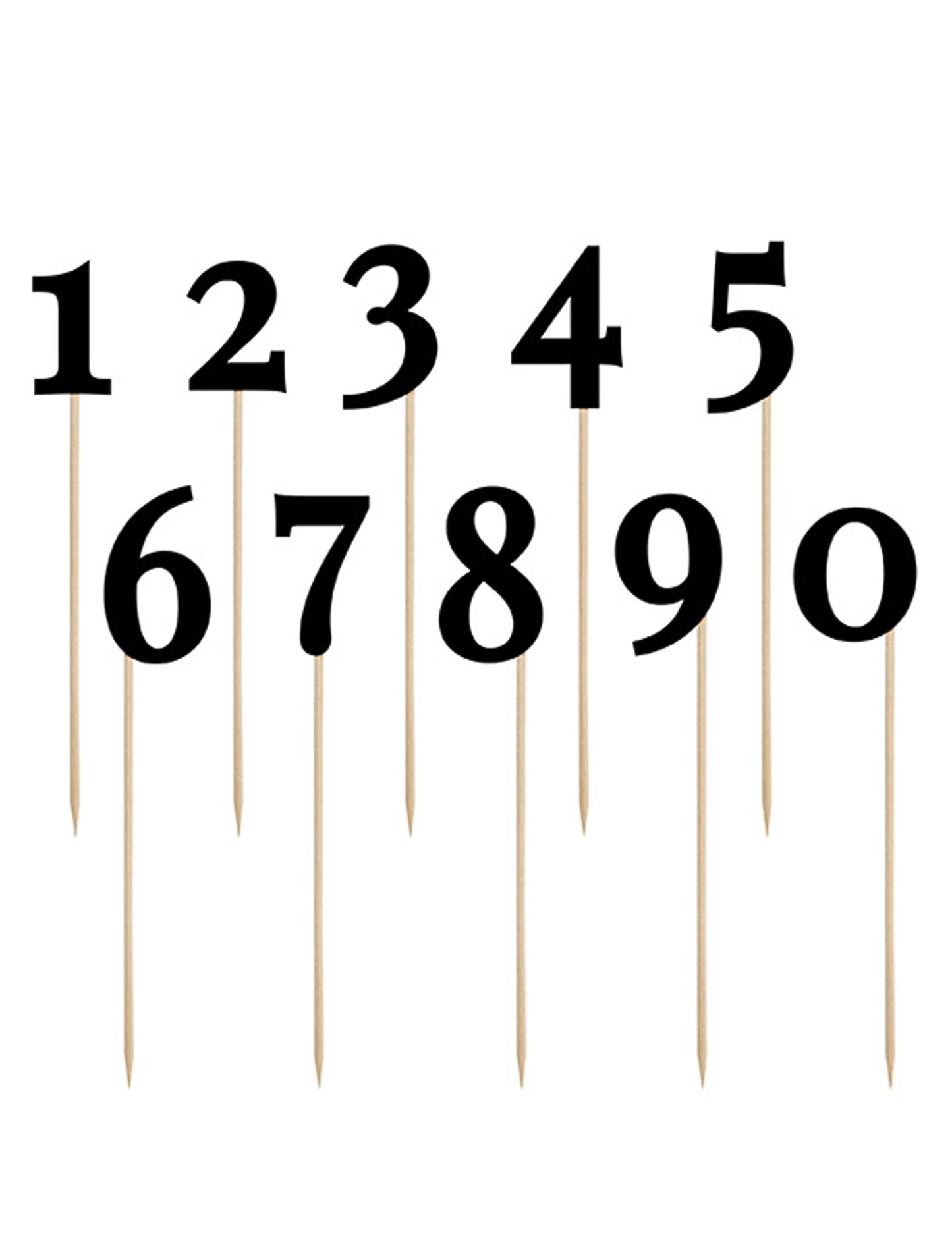 10 chiffres sur pic anniversaire pour décoration noirs en carton