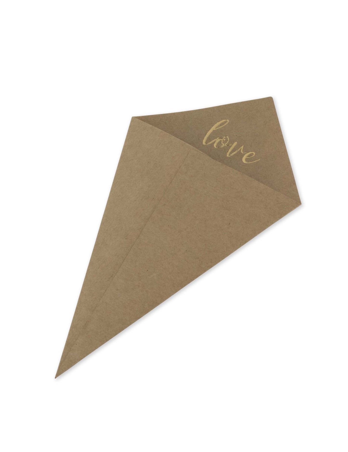 10 kraftových kuželů s vyraženou zlacenou láskou 20 x 11 cm na svatbu