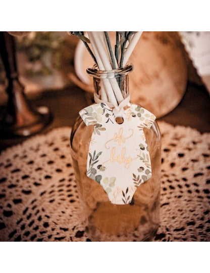 10 štítků s tělem oh baby zeleniny a zlata 5 x 6 cm se stuhou