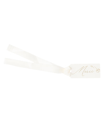 Étiquettes merci fleurs pour baptême blanches et dorées