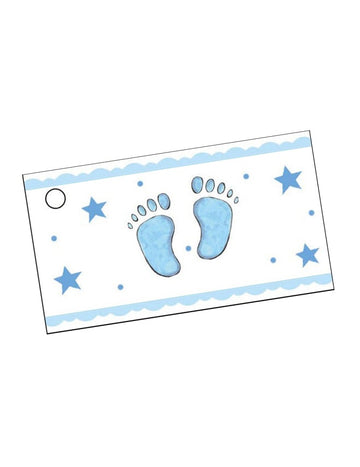10 modrých papírových štítků s motivem nohou 9 x 2,5 cm