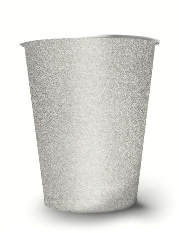 10 amerických třpytivých recyklovatelných kartonových kelímků stříbrných 53 cl