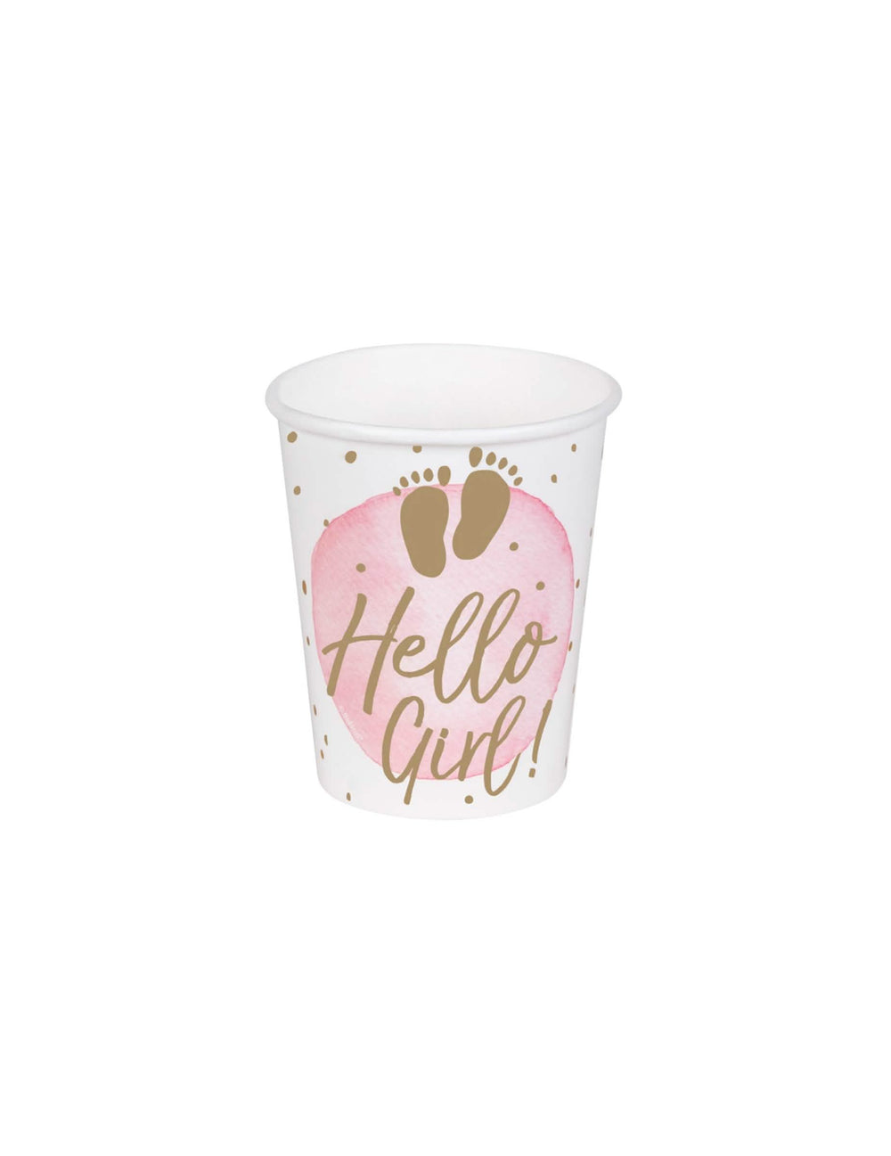 Papírové kelímky Hello Girl pro baby shower růžová a zlatá