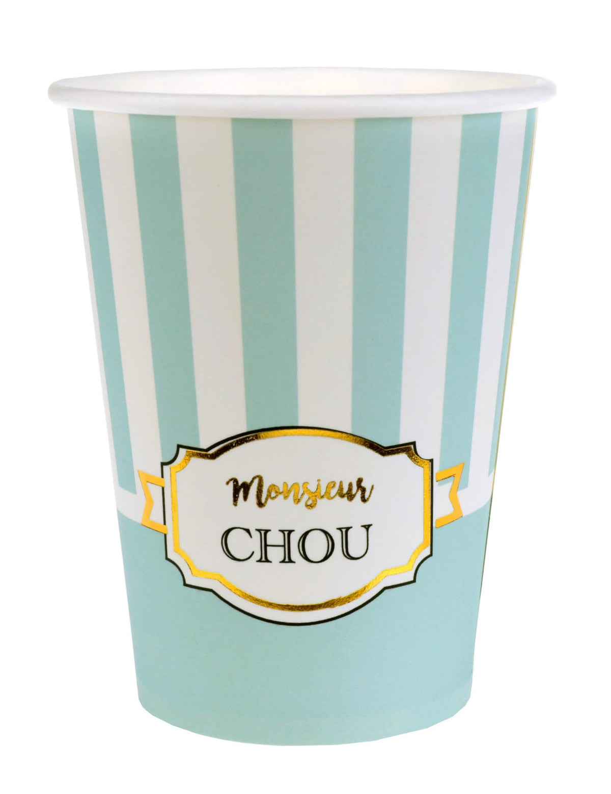 Papírové kelímky Monsieur Chou pro baby shower, mátové s pruhy
