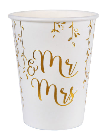 10 kovových papírových kelímků s motivem novomanželů 7,8 x 9,7 cm 12 cl