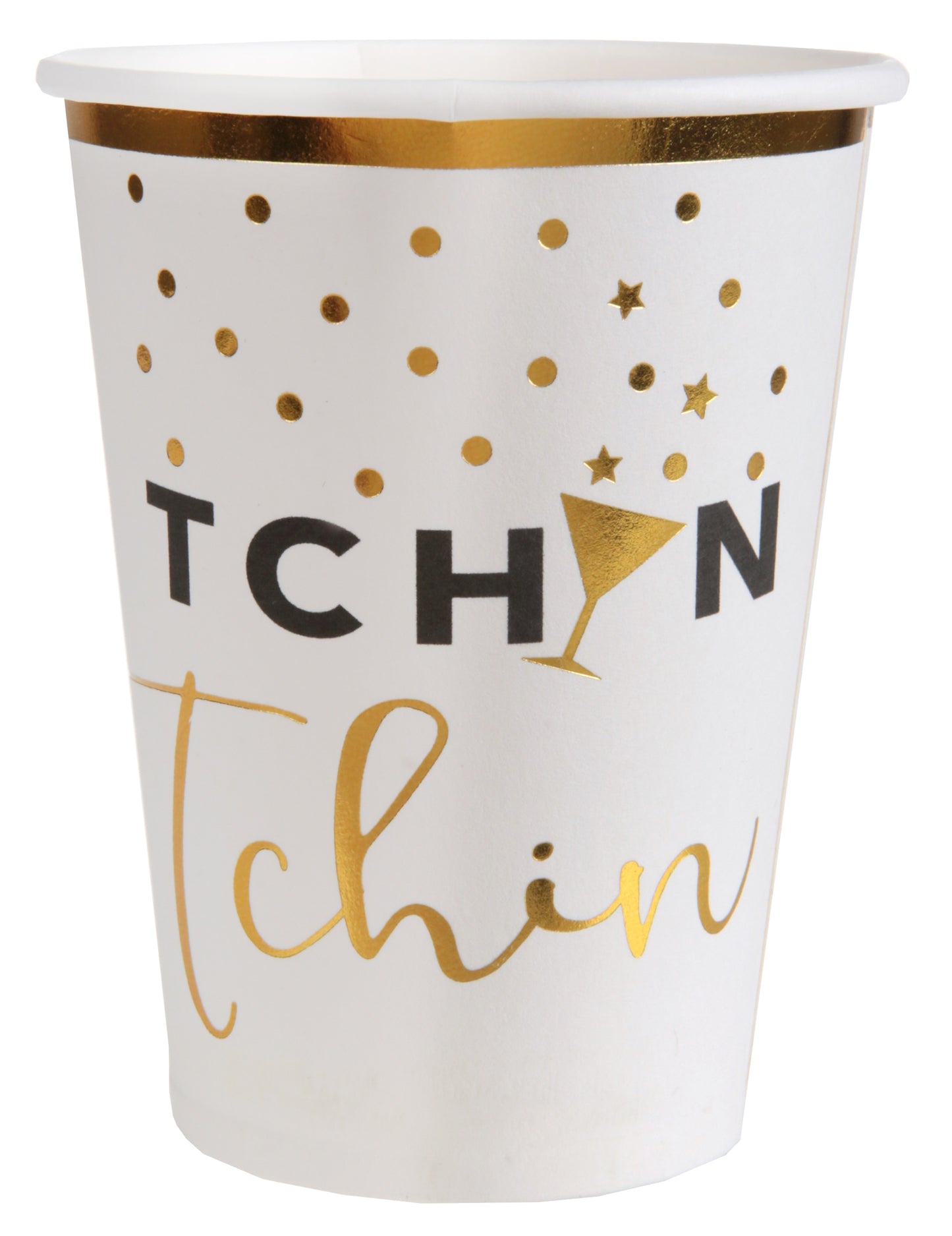 10 bílých a zlatých kartonových kelímků tchin tchin 7,8 x 9,7 cm slavnostní
