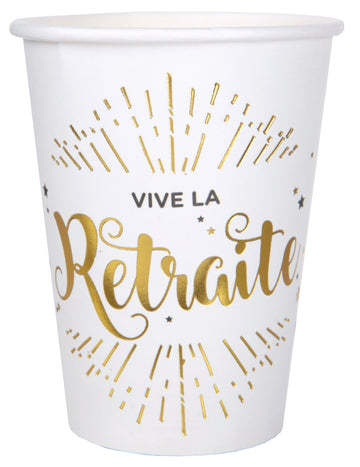 10 kartonových kelímků ať žije důchod bílá a zlatá 7,8 x 9,7 cm na ozdobu