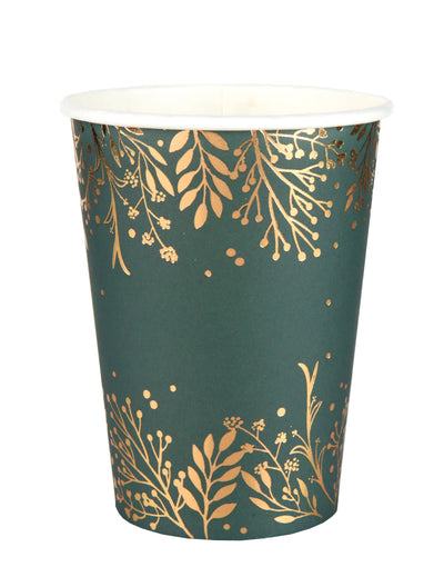 10 gobelets Feuilles d'hiver vert sapin 27 cl