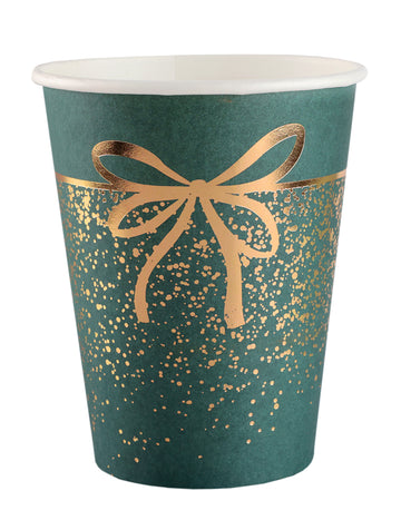 10 zelených a zlatých vánočních kartonových kelímků 27 cl slavnostní design