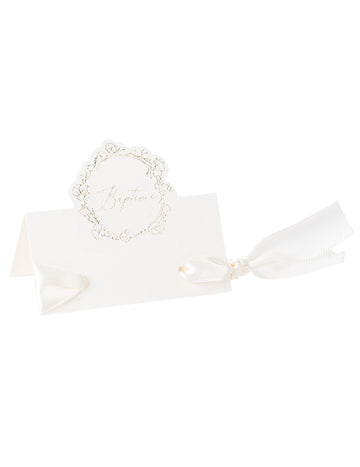 10 papírových značek na křest 8 x 6,5 cm zlatý květinový vzor