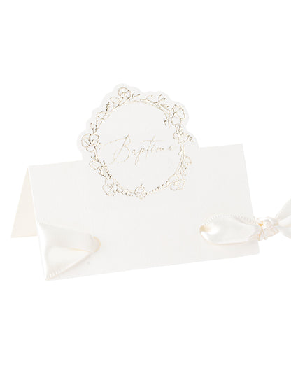 10 papírových značek na křest 8 x 6,5 cm zlatý květinový vzor