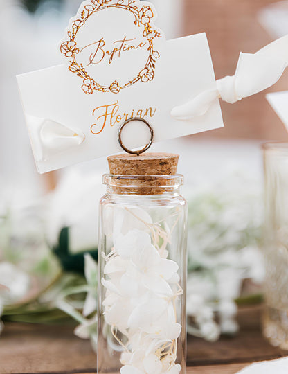 10 papírových značek na křest 8 x 6,5 cm zlatý květinový vzor