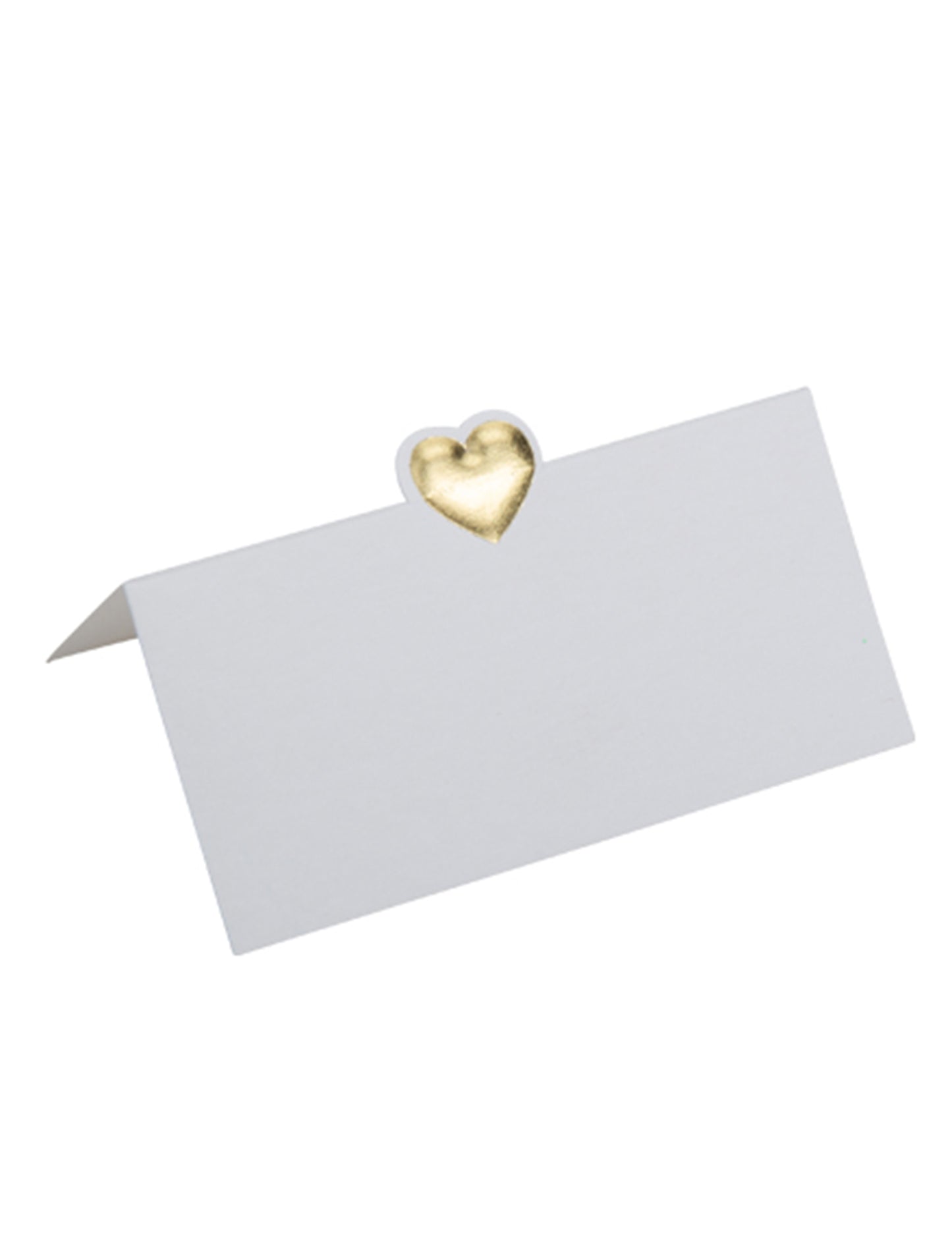 10 bílých karet s malým zlatým srdcem 8 x 4 cm reliéfní