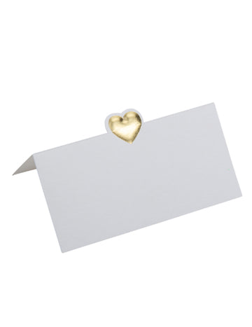 10 bílých karet s malým zlatým srdcem 8 x 4 cm reliéfní