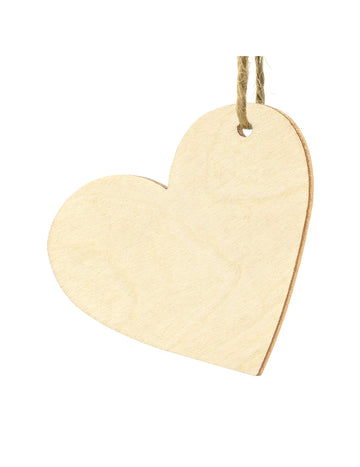 10 dřevěných srdíček 6x5 cm s provázkem