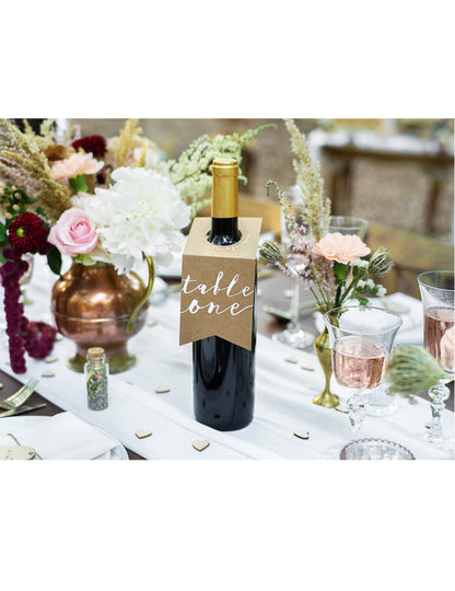 10 kraftových papírových tabulkových značek pro lahve s bílými čísly