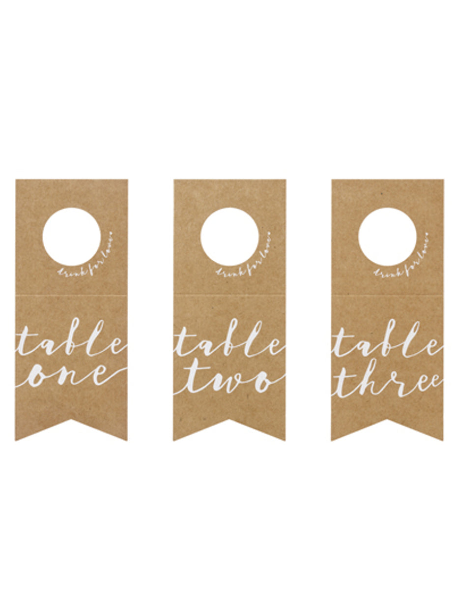 10 kraftových papírových tabulkových značek pro lahve s bílými čísly
