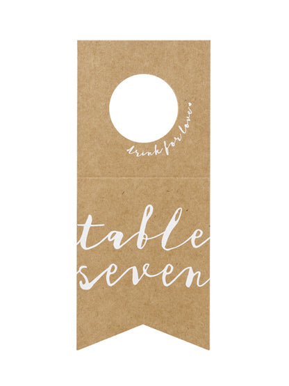 10 kraftových papírových tabulkových značek pro lahve s bílými čísly