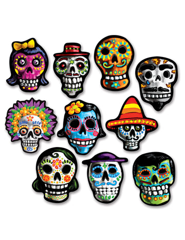 10 kartonových dekorací Mini Dia de los Muertos 12 x 9 cm