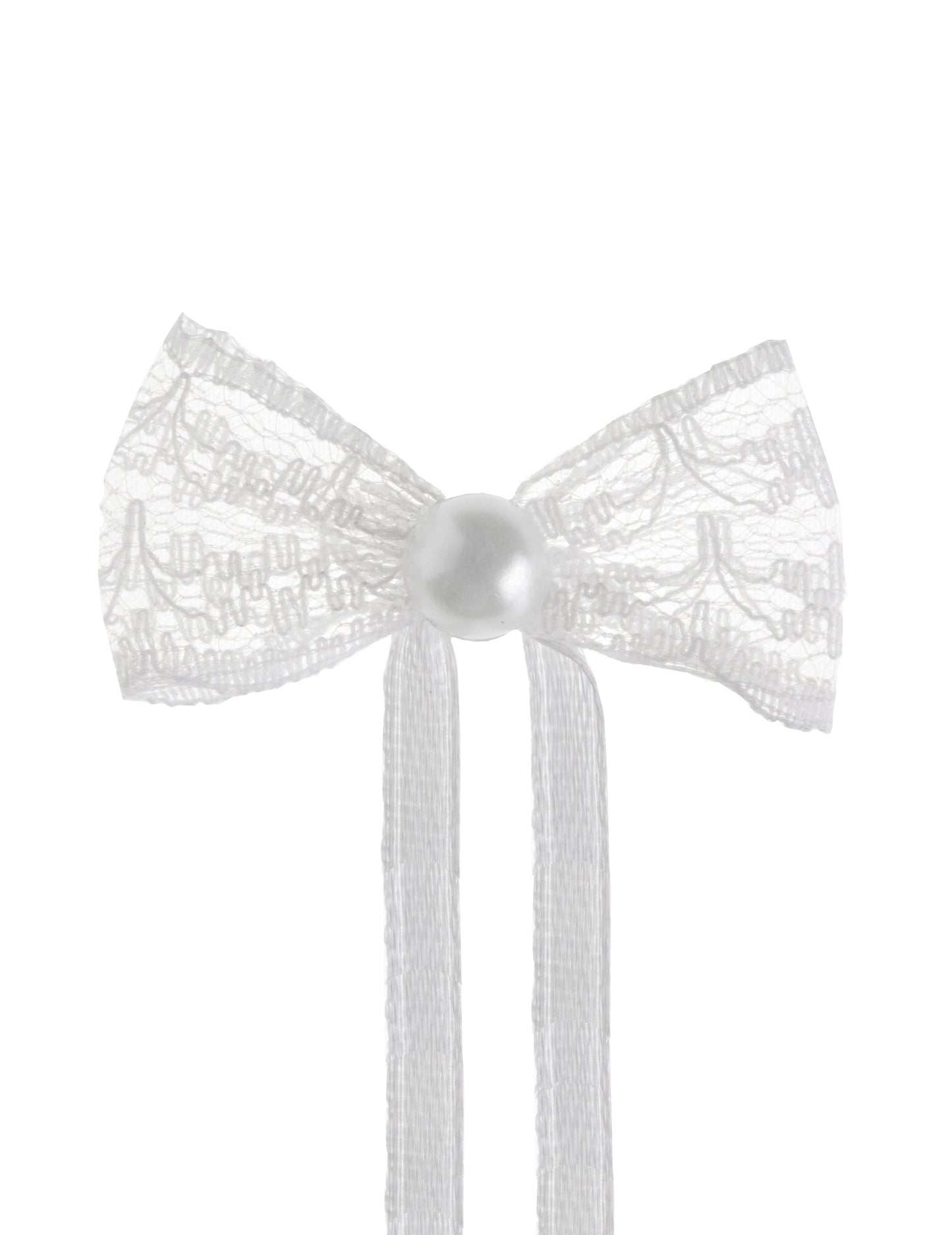 10 mini krajkových mašliček 4 cm bílá s perlou