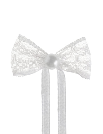 10 mini krajkových mašliček 4 cm bílá s perlou