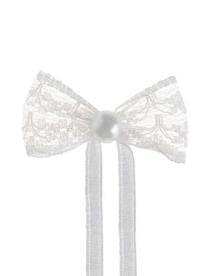 10 mini krajkových mašliček 4 cm bílá s perlou