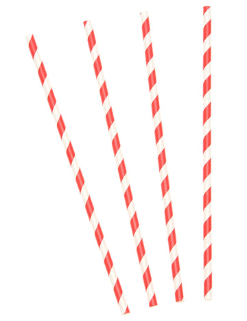 10 červenobílých pruhovaných kartonových brček 19,5 cm