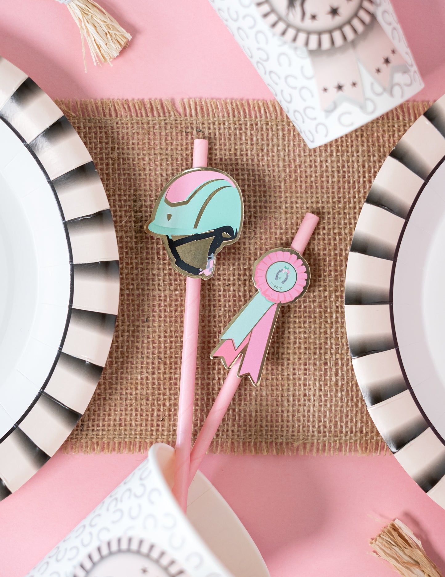 10 růžových koňských kartonových brček 20 cm jízda na koni