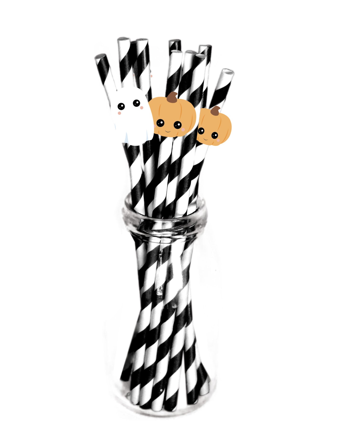 10 černých a bílých sladkých halloweenských kartonových brček 19,7 x 5 cm dýňové vzorované