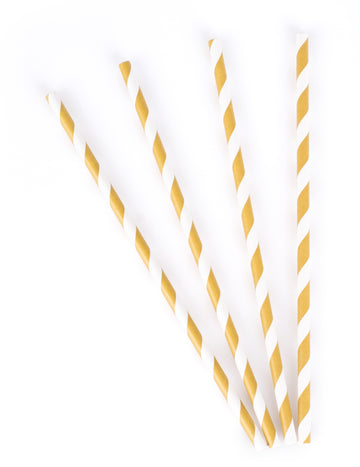 10 matných bílých a zlatých pruhovaných kartonových brček 19.5 cm