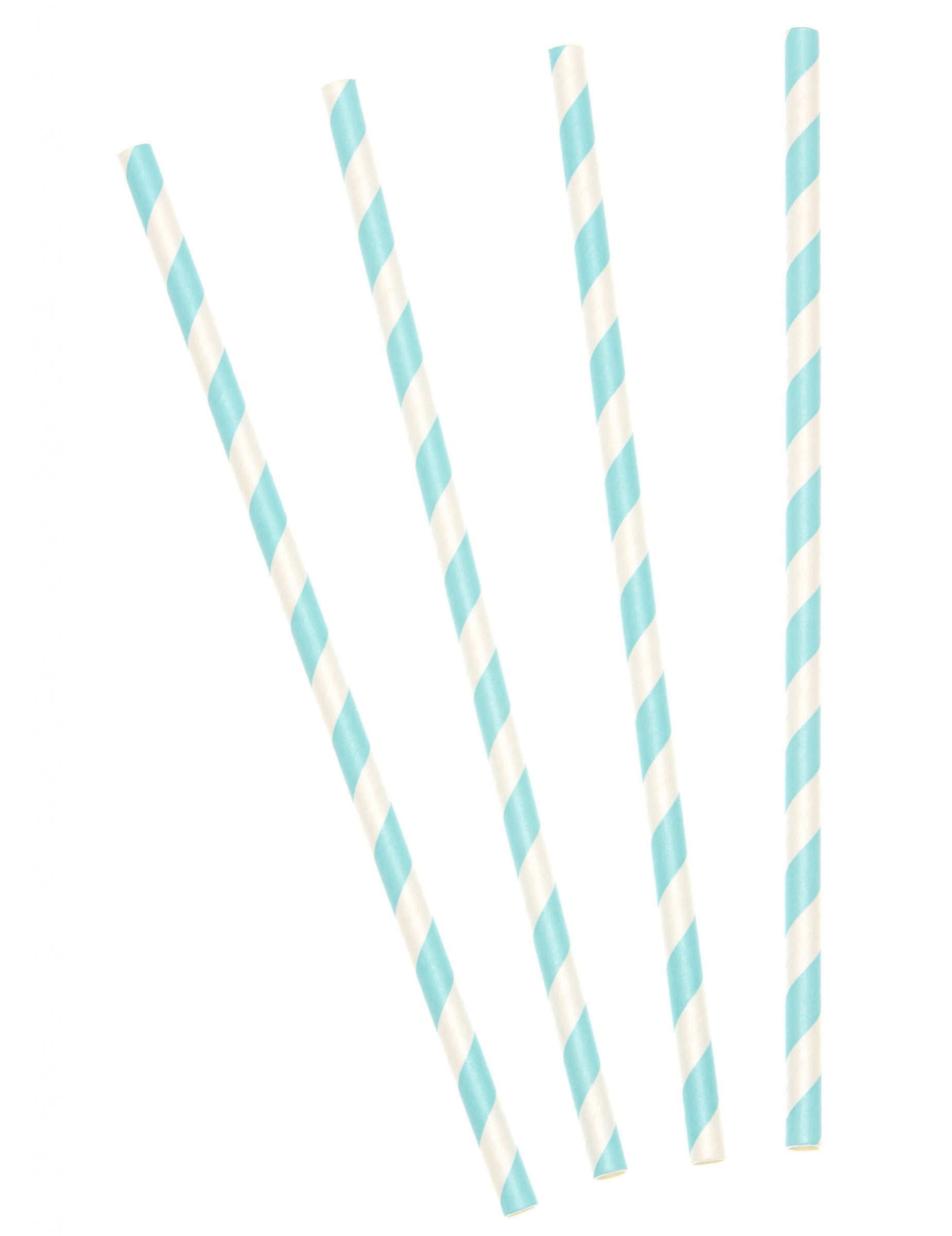 Pailles en carton rayées bleu pastel