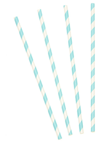 10 pastelově modrých pruhovaných kartonových brček 19,5 cm