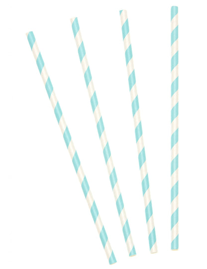 10 pastelově modrých pruhovaných kartonových brček 19,5 cm