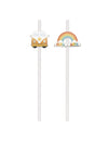 Pailles en carton Hippie pour fête avec motifs van et arc-en-ciel multicolores