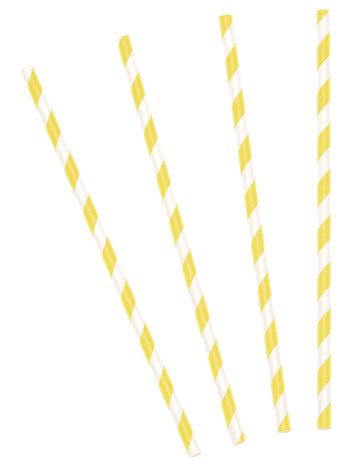 10 žlutých pruhovaných kartonových brček 19.5 cm na koktejly