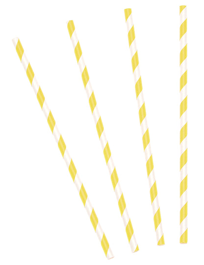 10 žlutých pruhovaných kartonových brček 19.5 cm na koktejly