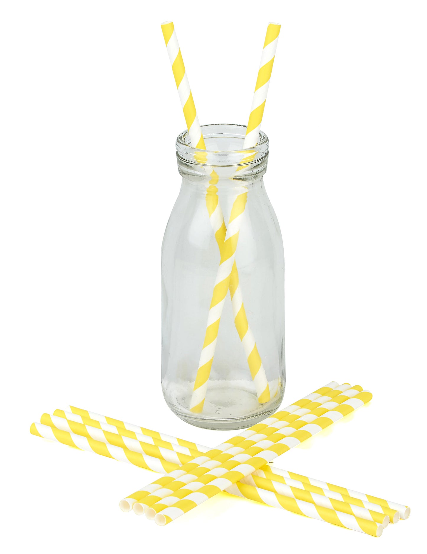 10 žlutých pruhovaných kartonových brček 19.5 cm na koktejly