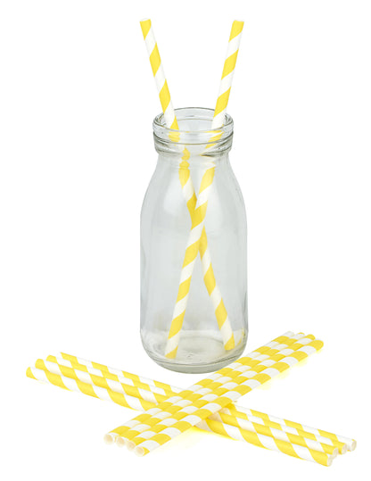10 žlutých pruhovaných kartonových brček 19.5 cm na koktejly