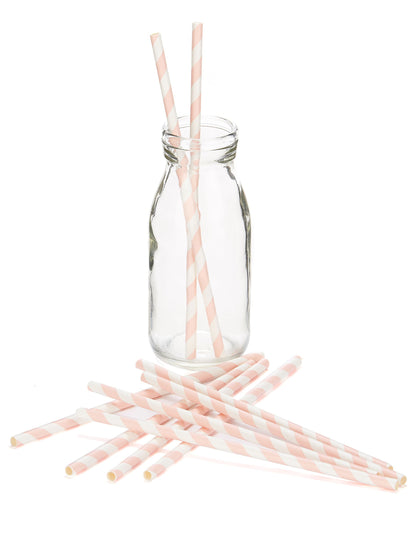 10 růžových pruhovaných papírových brček 19,5 cm na studené nápoje 