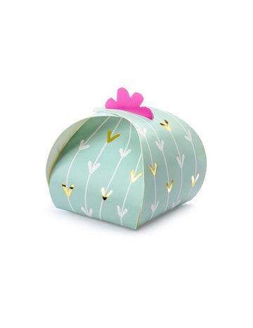 10 mátových kaktusových kartonových krabic 6 x 6 cm fuchsie a zlato