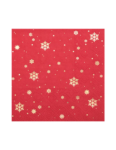 Serviettes en papier de Noël pour fête rouge flocon d'or