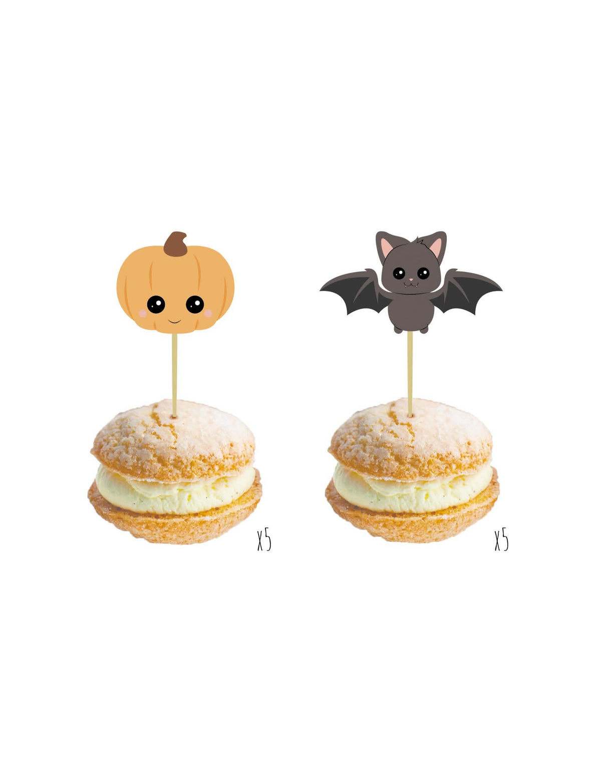 Dřevěné špejle s dýní a netopýrem pro halloween oranžová a šedá