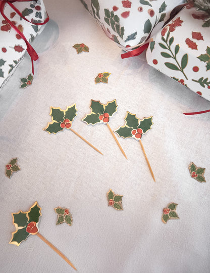 10 dřevěných vánočních cesmínových koktejlů 10 cm