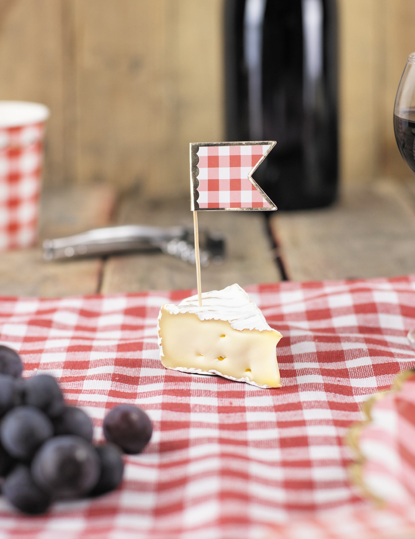 10 výběrů ginghamových koktejlů 10 cm červená a bílá