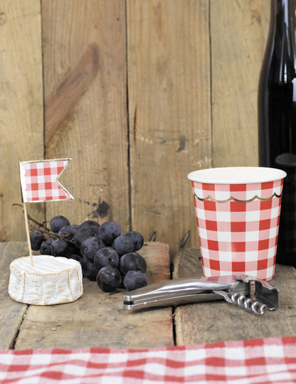 10 výběrů ginghamových koktejlů 10 cm červená a bílá