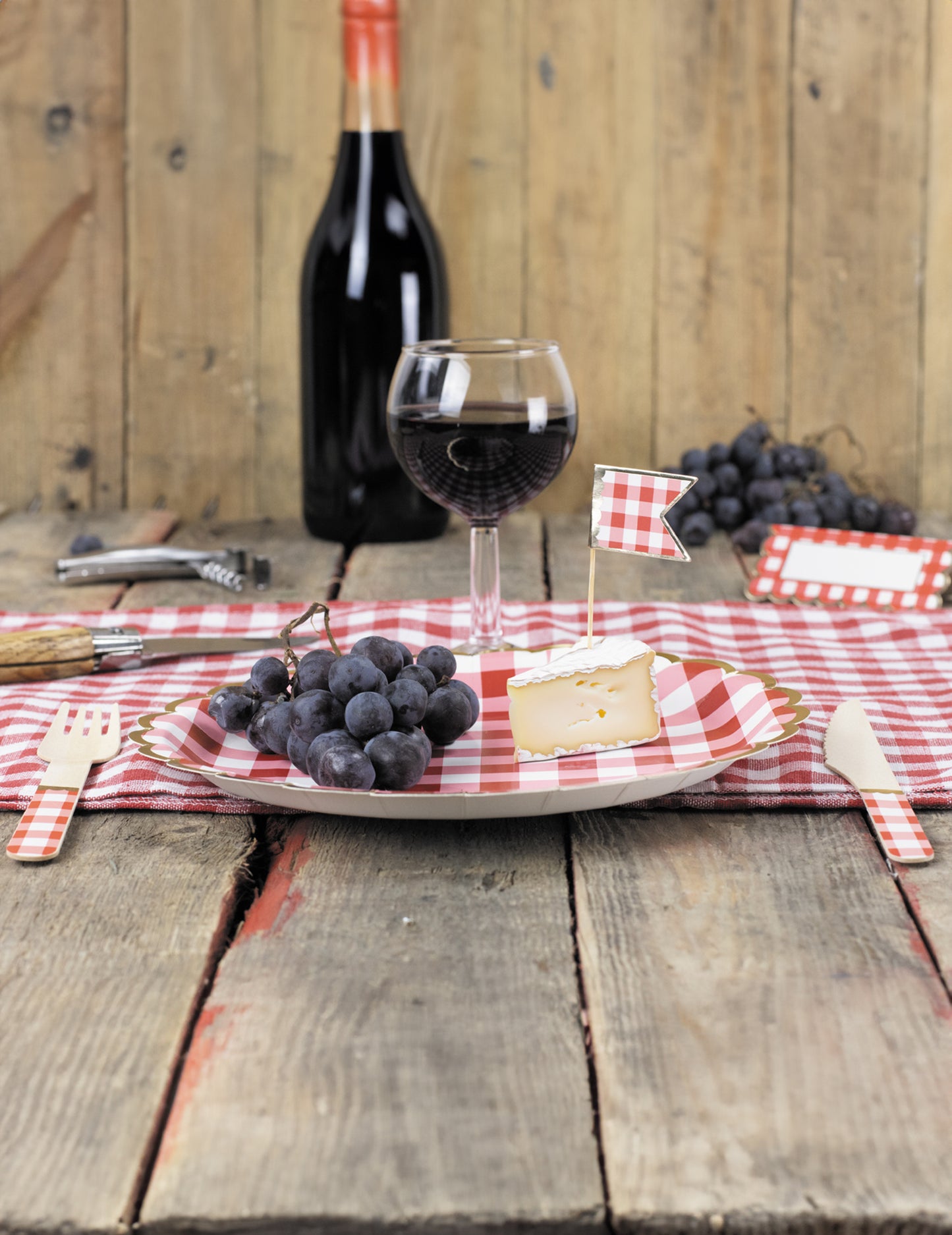 10 výběrů ginghamových koktejlů 10 cm červená a bílá