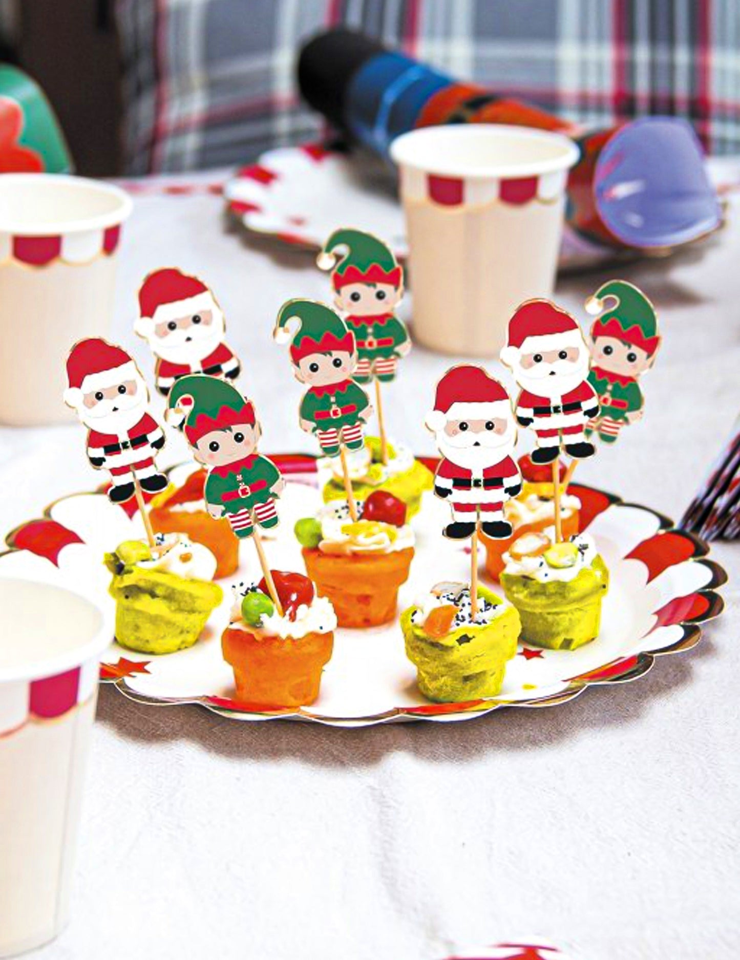 10 sladkých vánočních 10 dřevěných trsátek cm Santa a elf